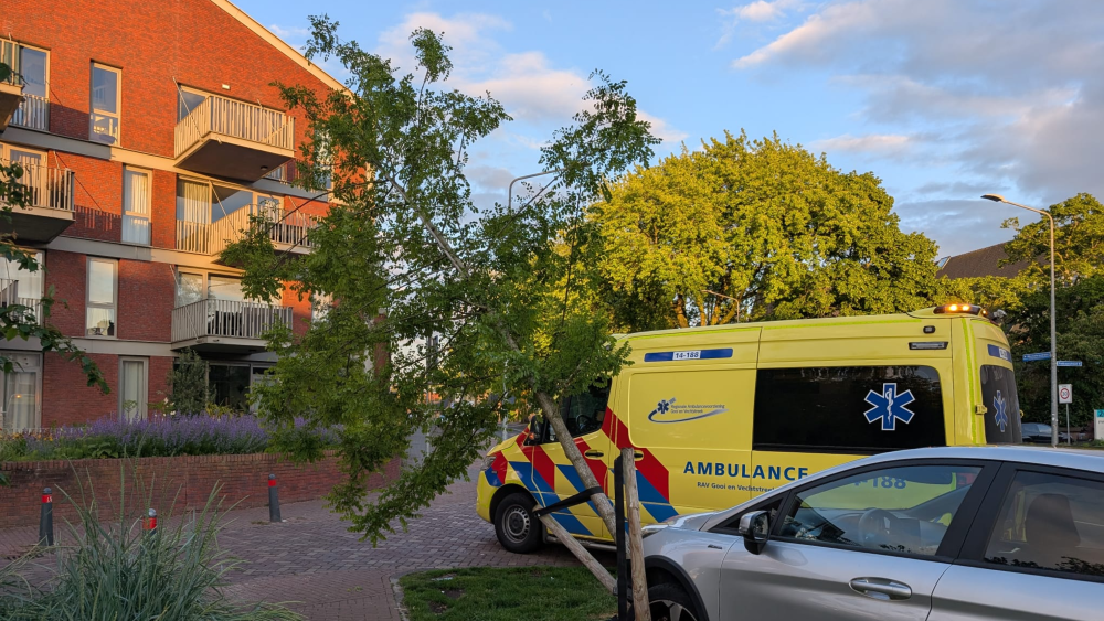 De boom raakte beschadigd bij de botsing en hangt nu over de kleine Drift
