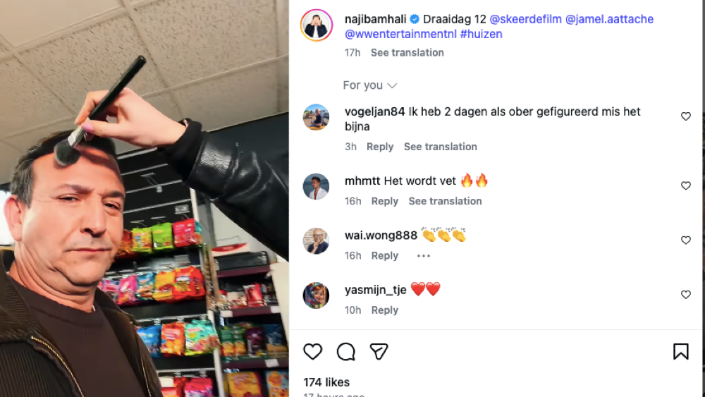 Najib Amhali plaatste een video van de opnamedag op Instagram.