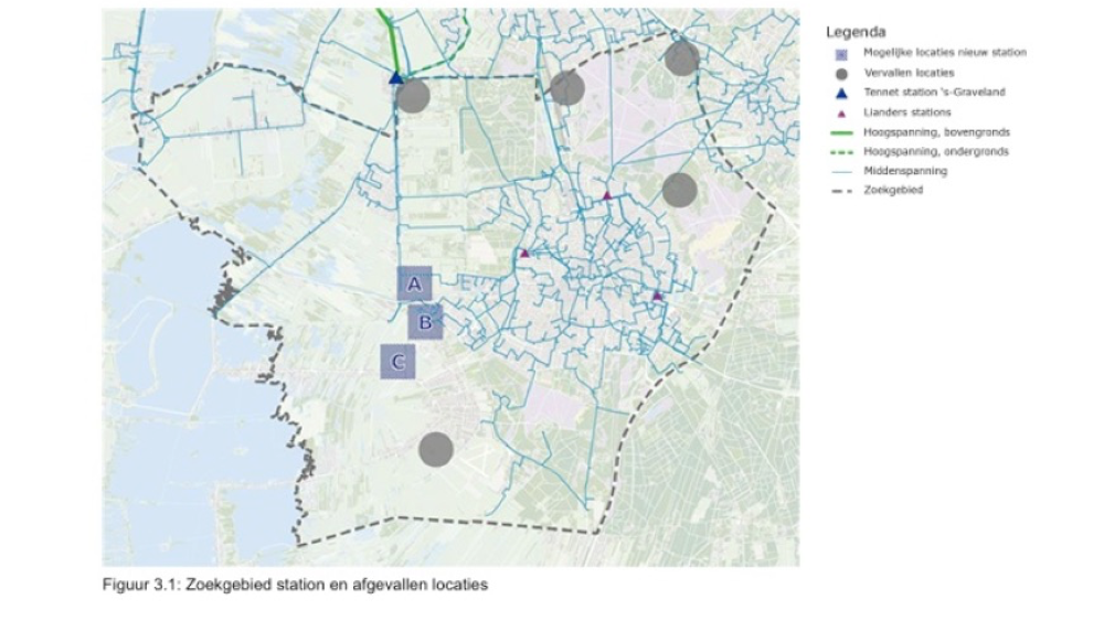 Potentiële locaties hoogspanningsstations Hilversum